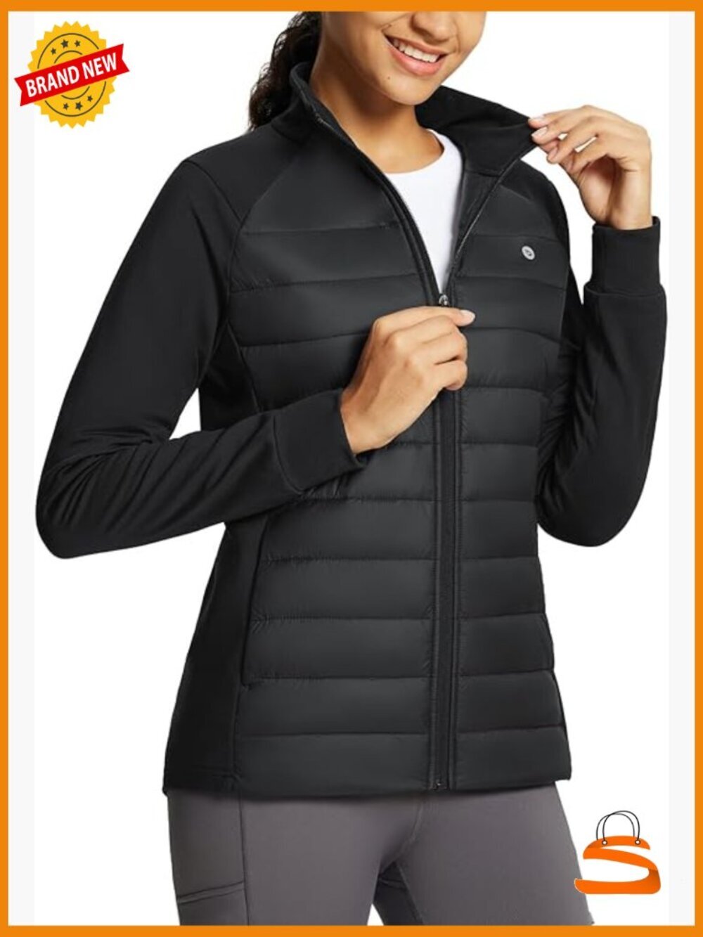 Lightweight Water Resistant Puffer Track Jacket with Zip Pockets